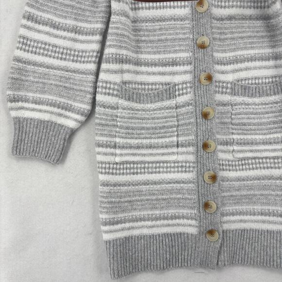 Pink Rose Belted Duster Cardigan Sweater Dress Size XL Gray White Stripe - Picture 6 of 12